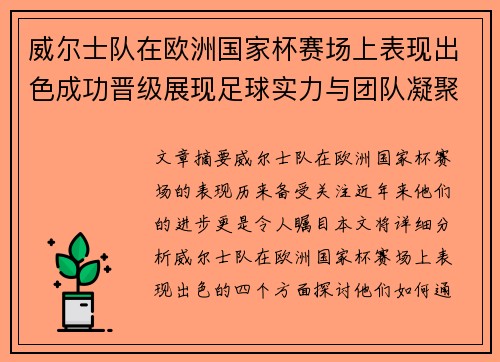 威尔士队在欧洲国家杯赛场上表现出色成功晋级展现足球实力与团队凝聚力